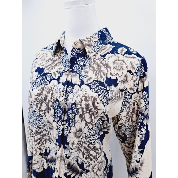 Soft Surroundings L Large Floral Button Shirt Jacket Cotton Blend Shacket Pocket - Picture 6 of 7